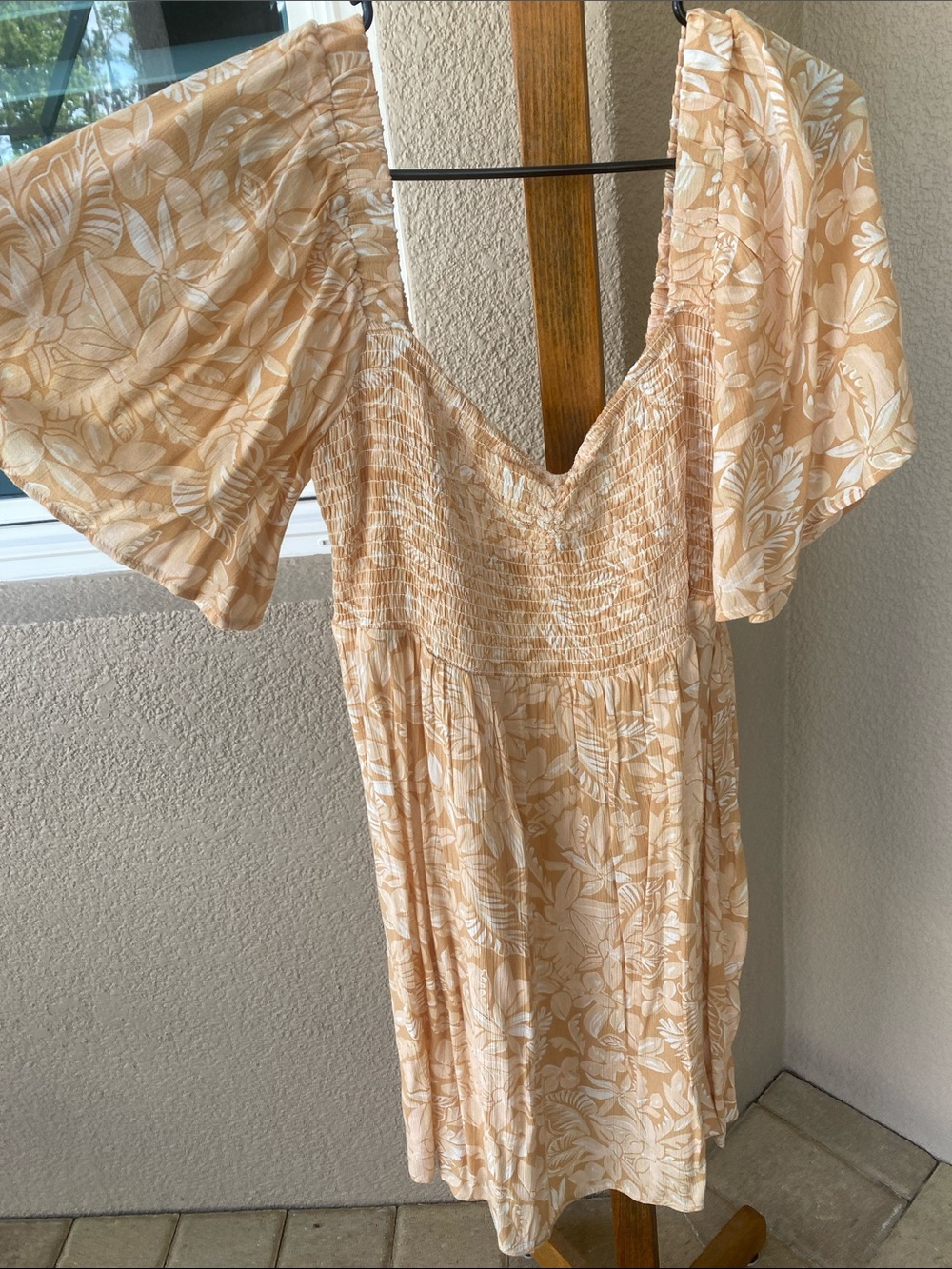 Roxy Peach Floral Smocked Mini Dress